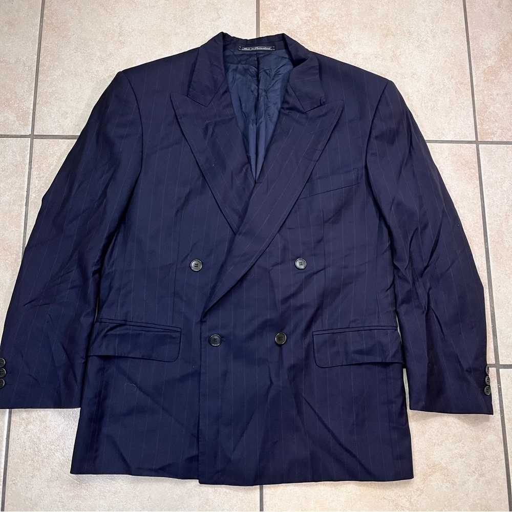 Dunhill‎ Men's 100% Wool Double Breasted Blazer Navy Blue